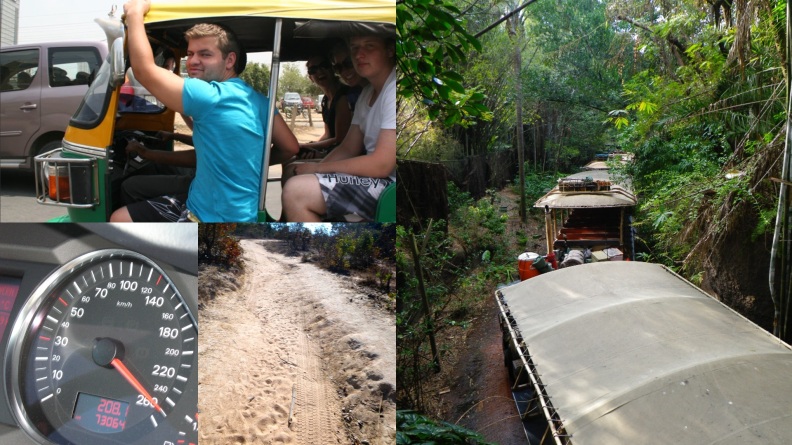 From top to bottom, left to right: The Rempels and a Sklepowich in a tuktuk in New Delhi (photo by Margaret Stefels), going 260km on the Autobahn in Germany (yes, that is super fast), a typical dirt road in rural Zambia, and a safari truck convoy at Disney's Animal Kingdom in Florida (not in Africa! But I have been on game drives in India, South Africa, and Botswana)